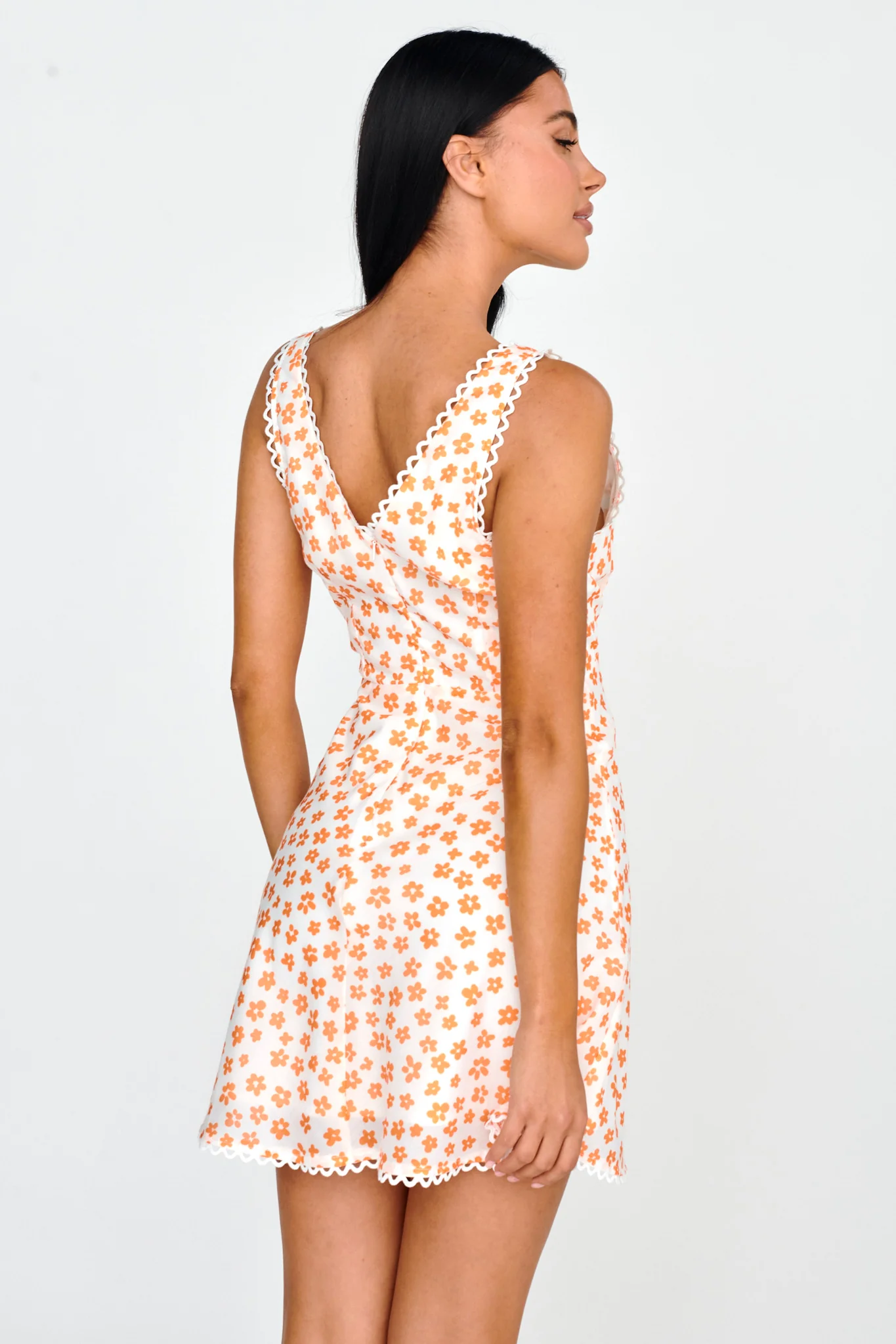 Miss Divine V-Neck Sun Dress Flower Tangerine