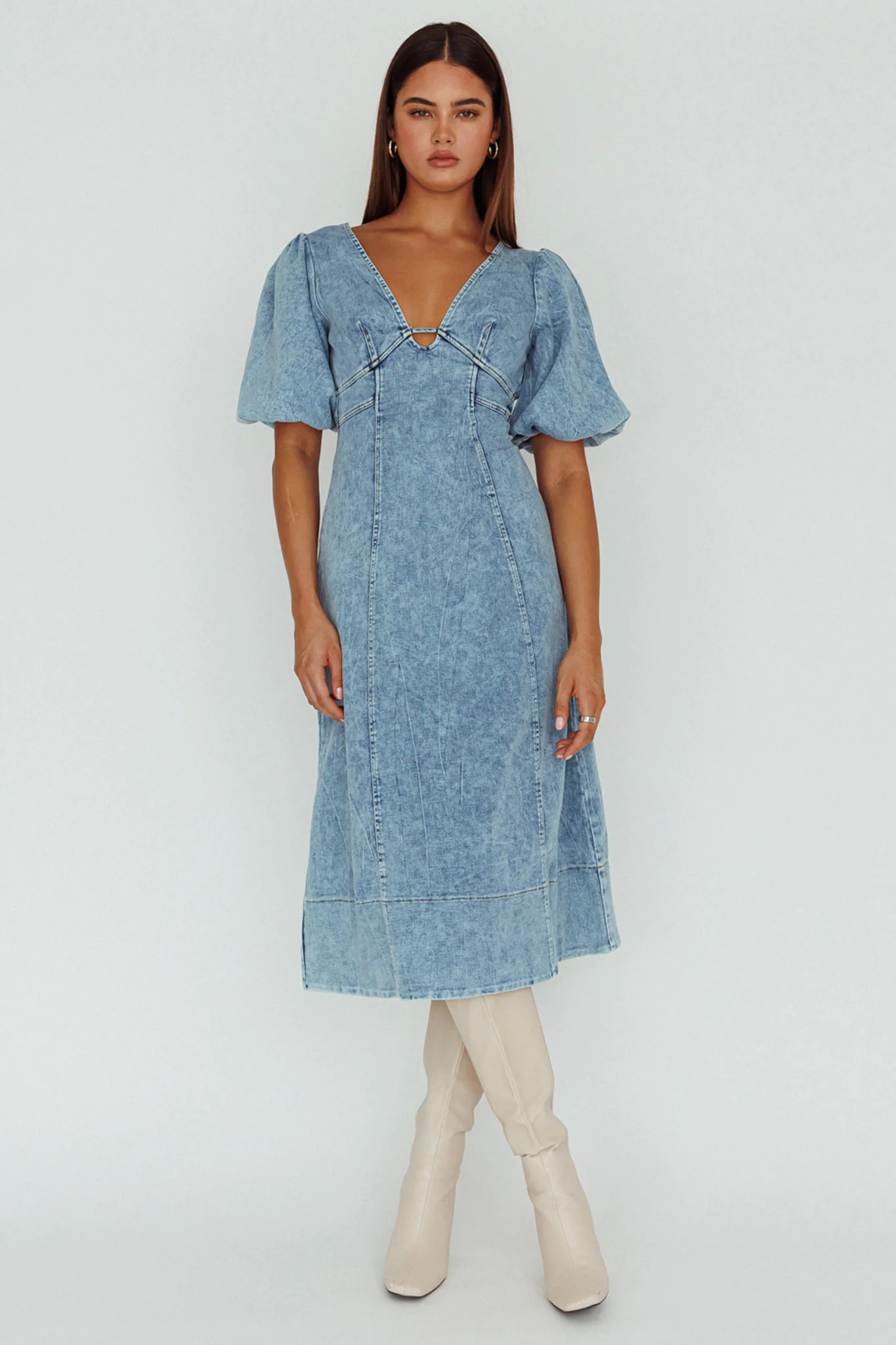 Elias Puff Sleeve Midi Dress Denim