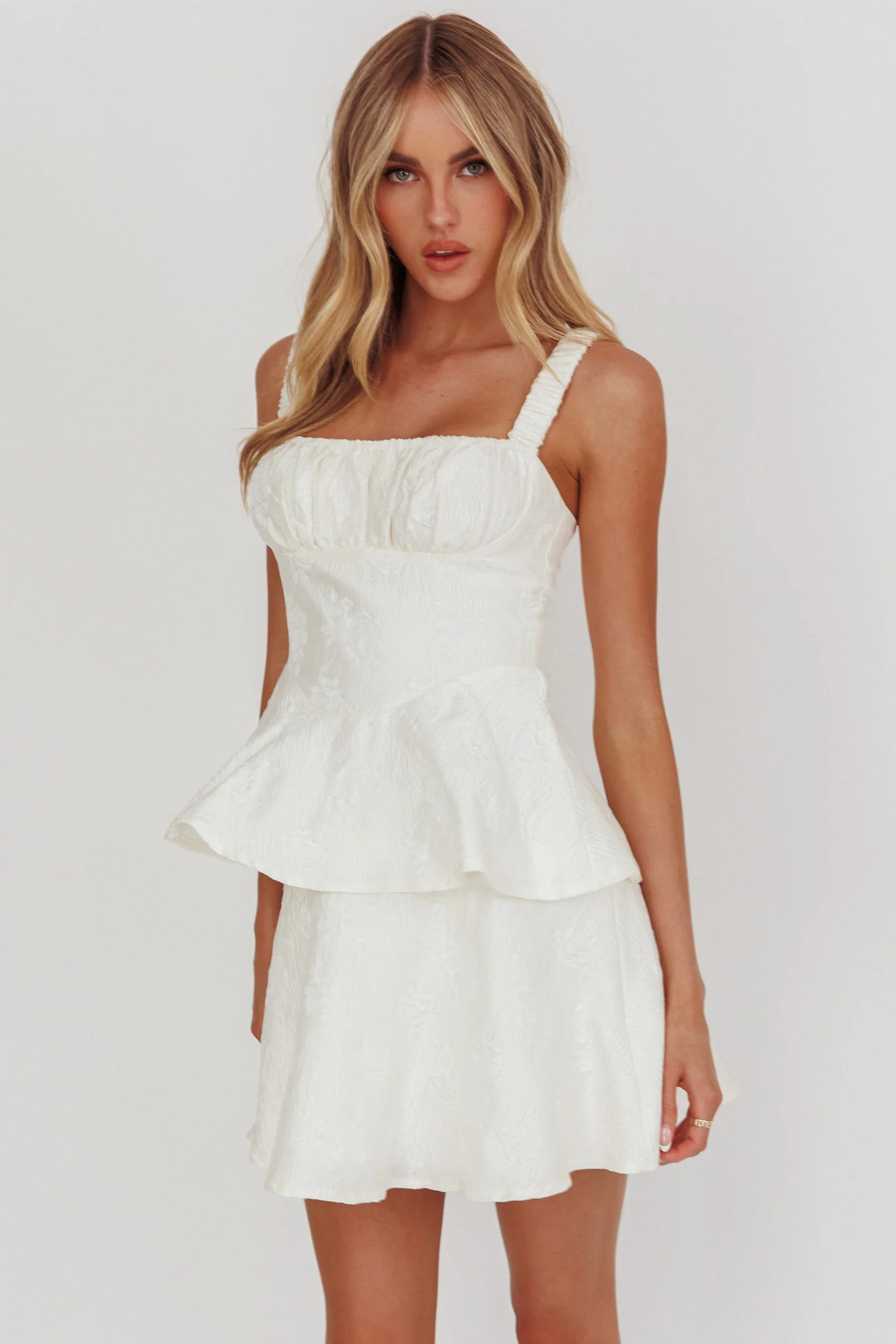 Provence Bloom Peplum Mini Dress Cream