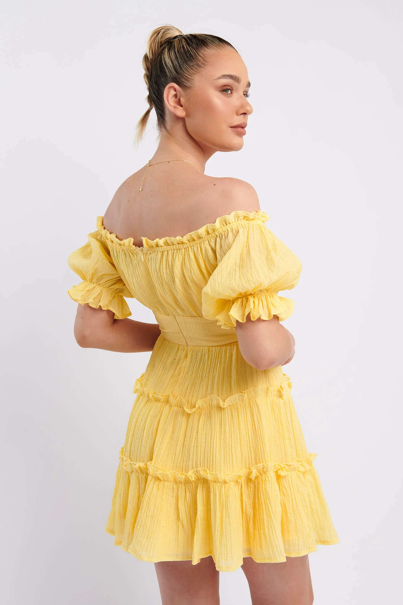Everley Puff Sleeve Mini Dress Lemon