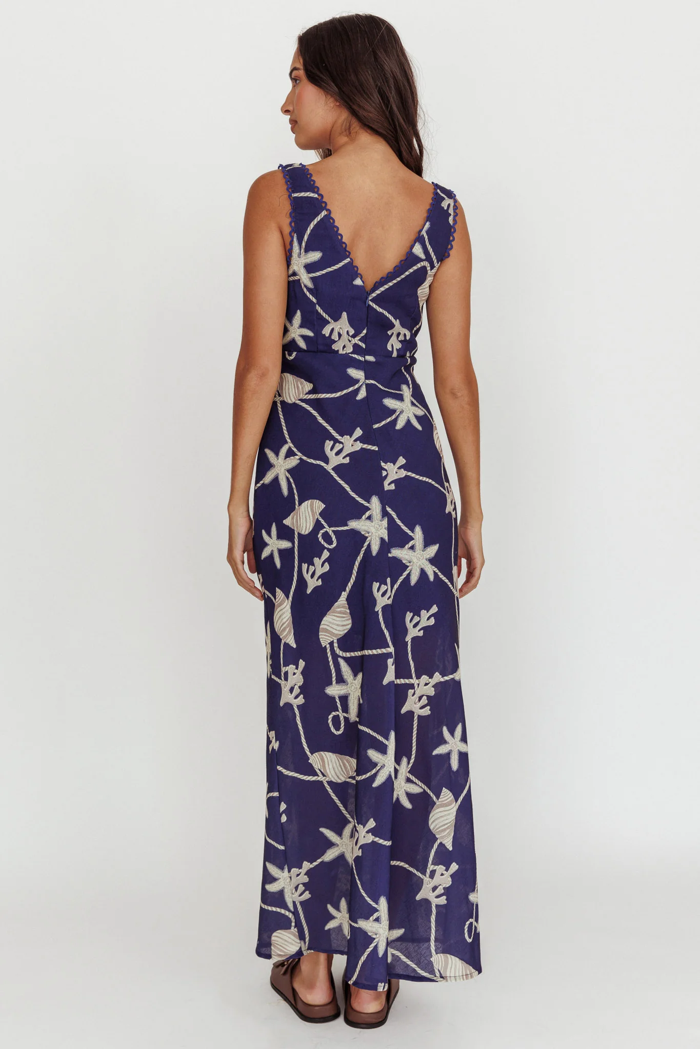 Miss Divine V-Neck Ocean Maxi Dress Blue