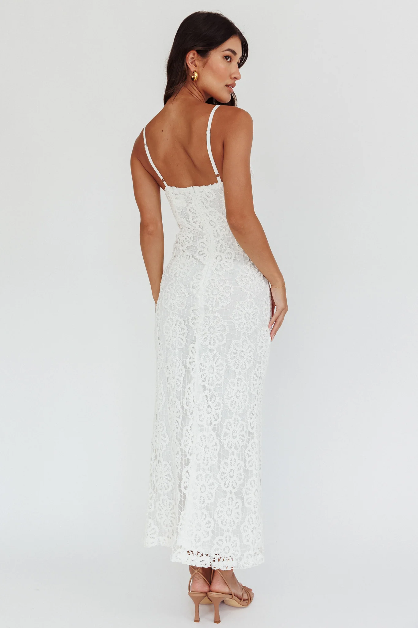 Spark Joy Floral Crochet Overlay Maxi Dress White