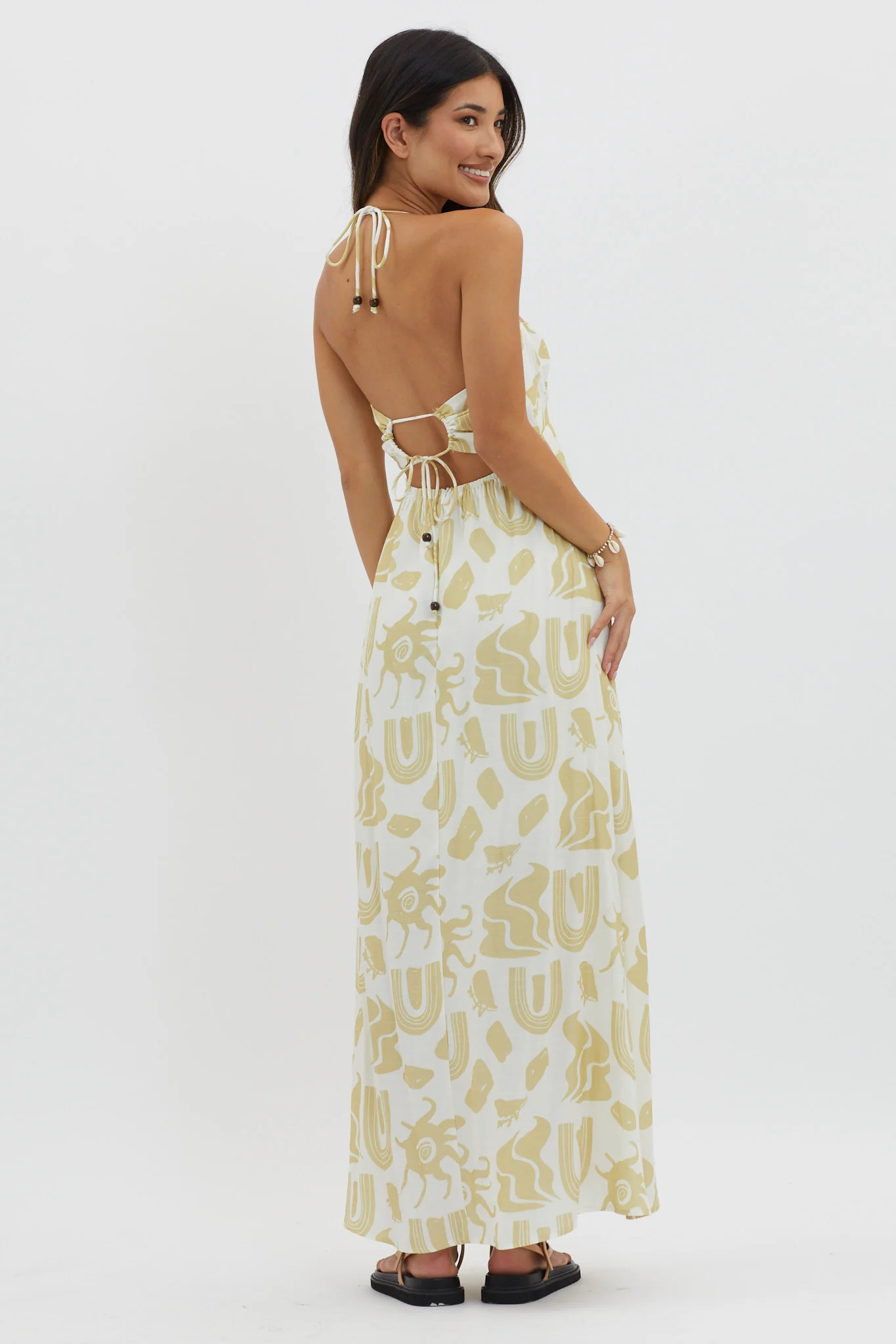 Moreton Halterneck Tied Back Dress Yellow