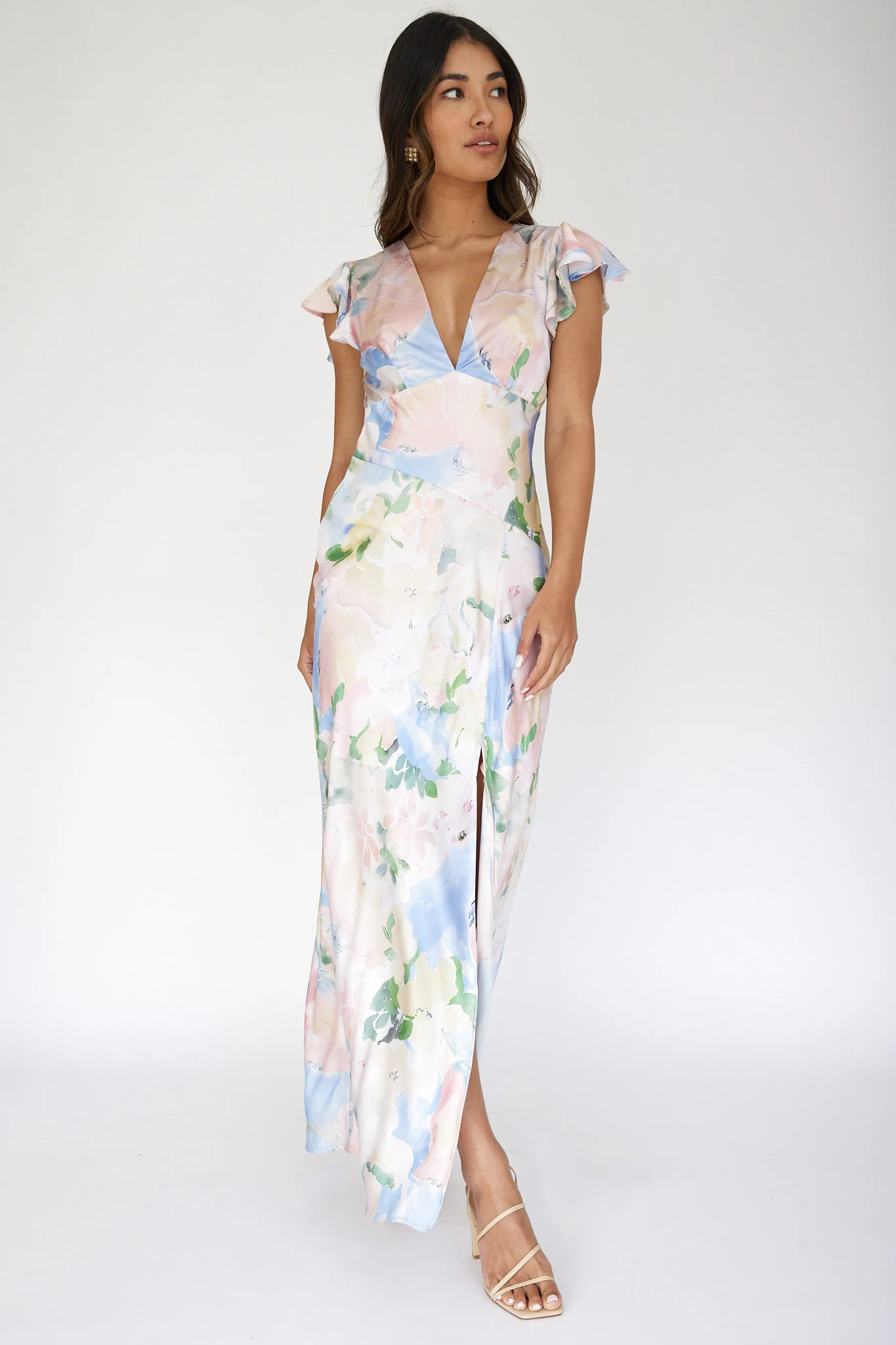 Jannet Keyhole Back Maxi Dress Floral Apricot