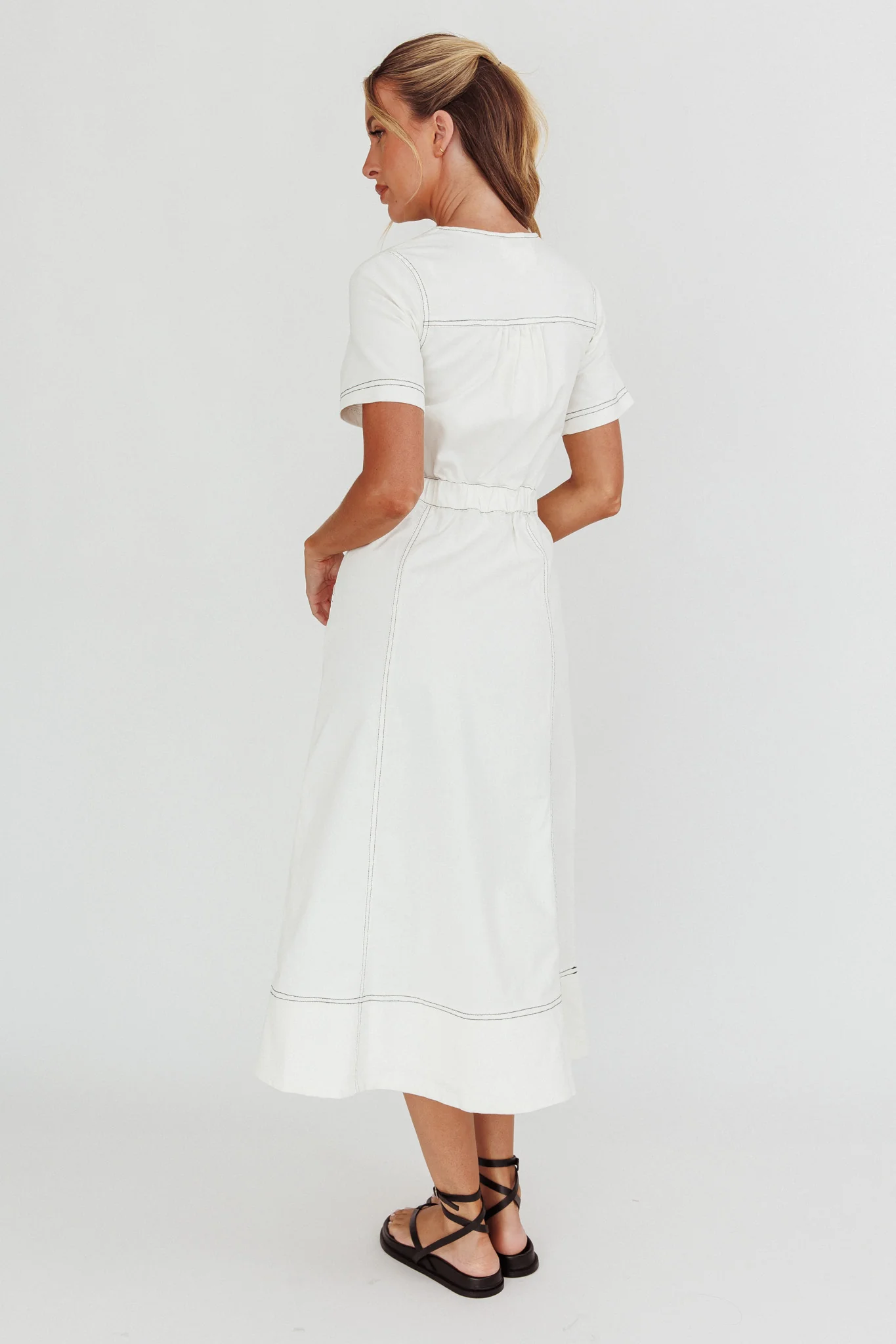 Aspen Love Front Pocket Midi Dress White