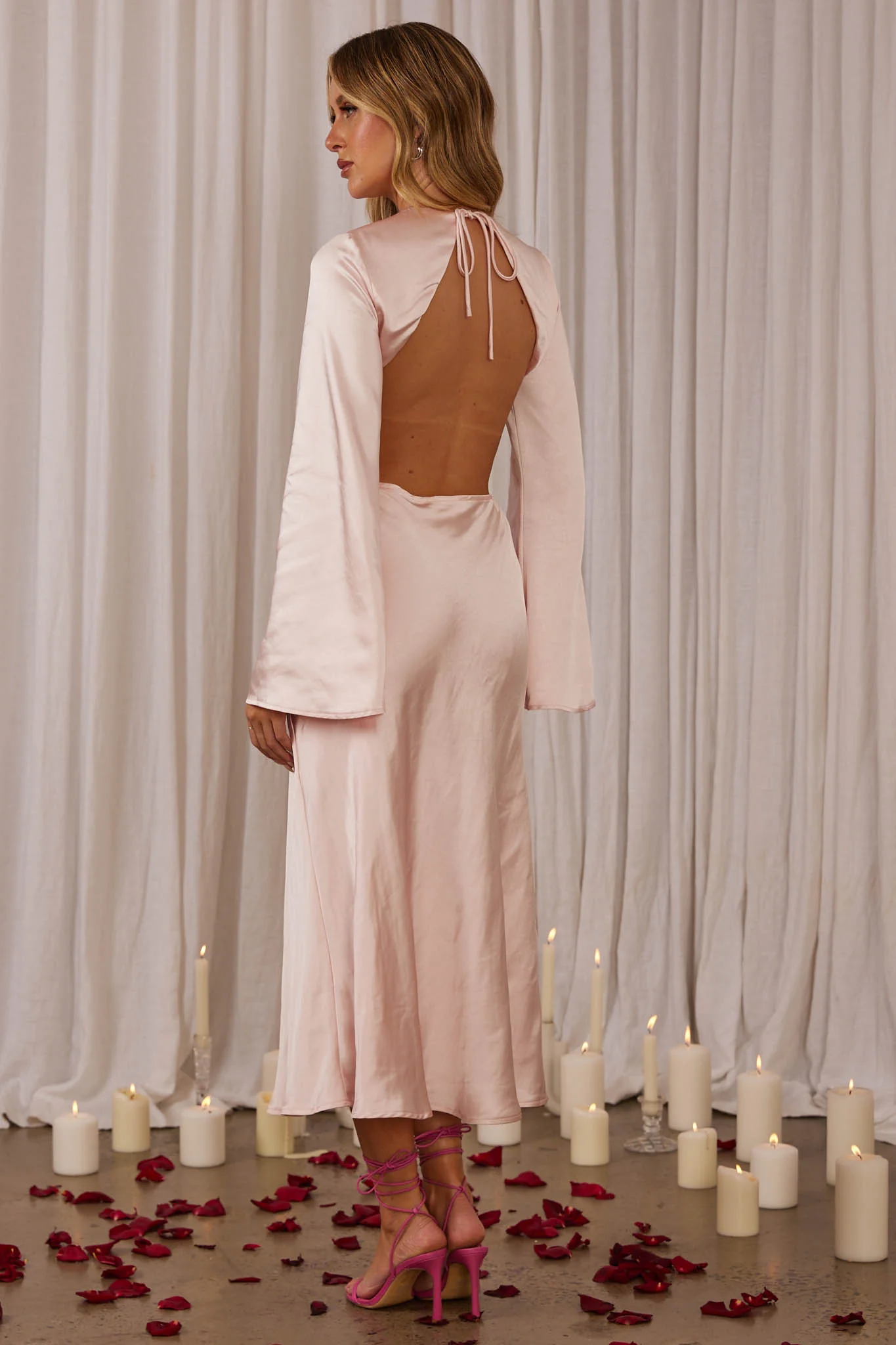 Doting Bell Sleeve Cut-Out Midi Dress Blush