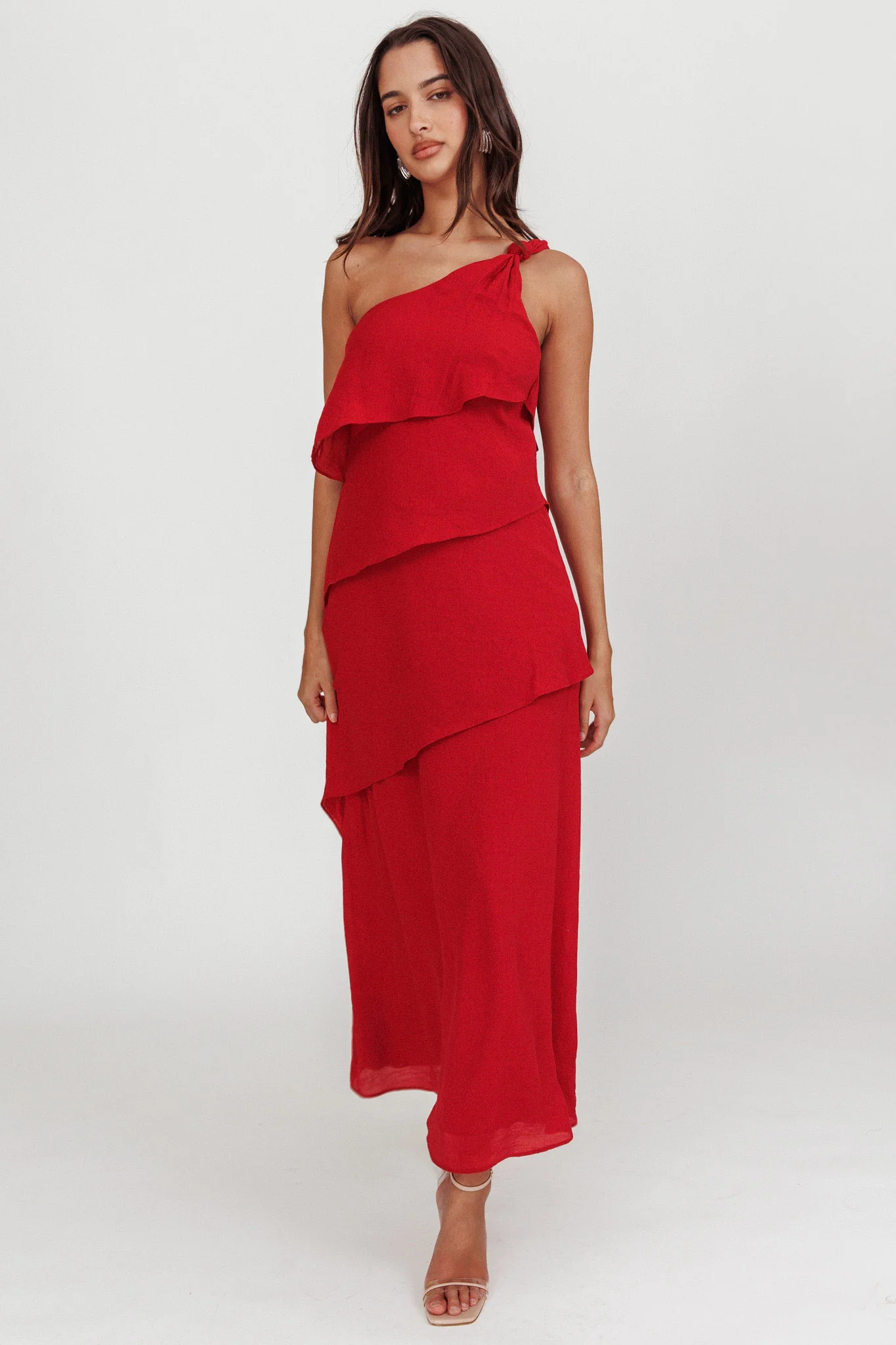 Delwyn One-Shoulder Maxi Dress Red