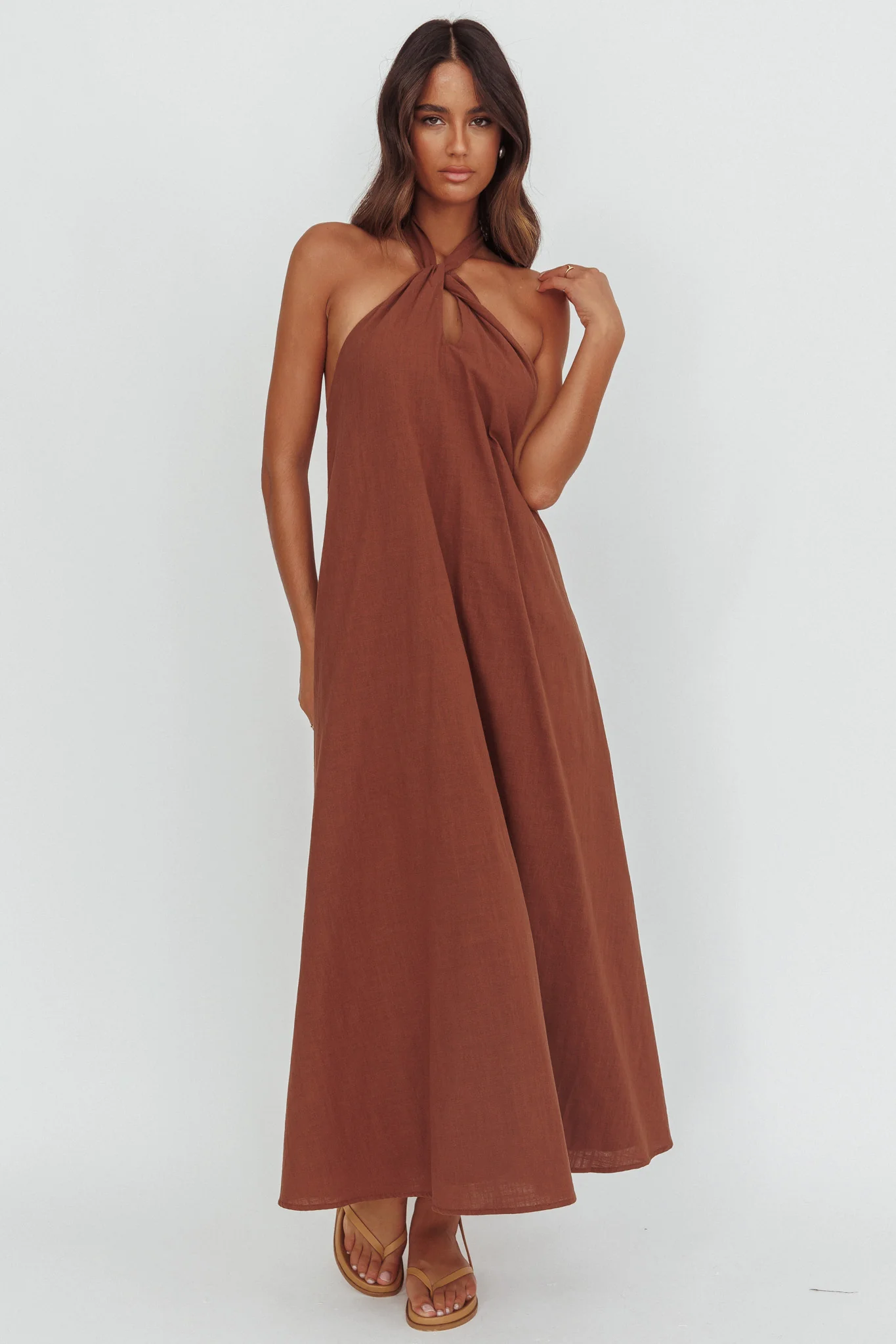 Cheer Twist Halterneck Maxi Dress Chocolate