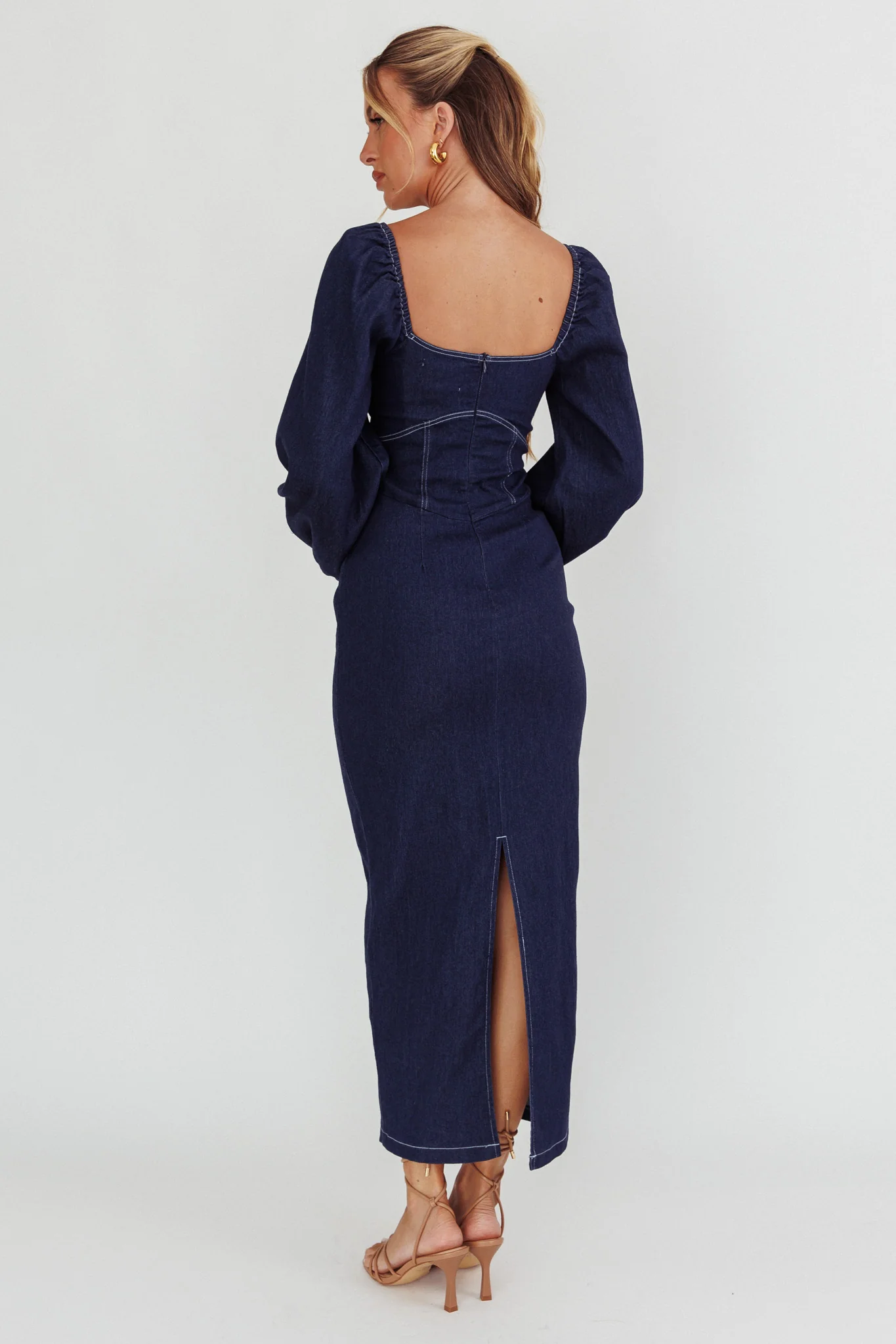 Bay Side Long Sleeve Denim Midi Dress Indigo