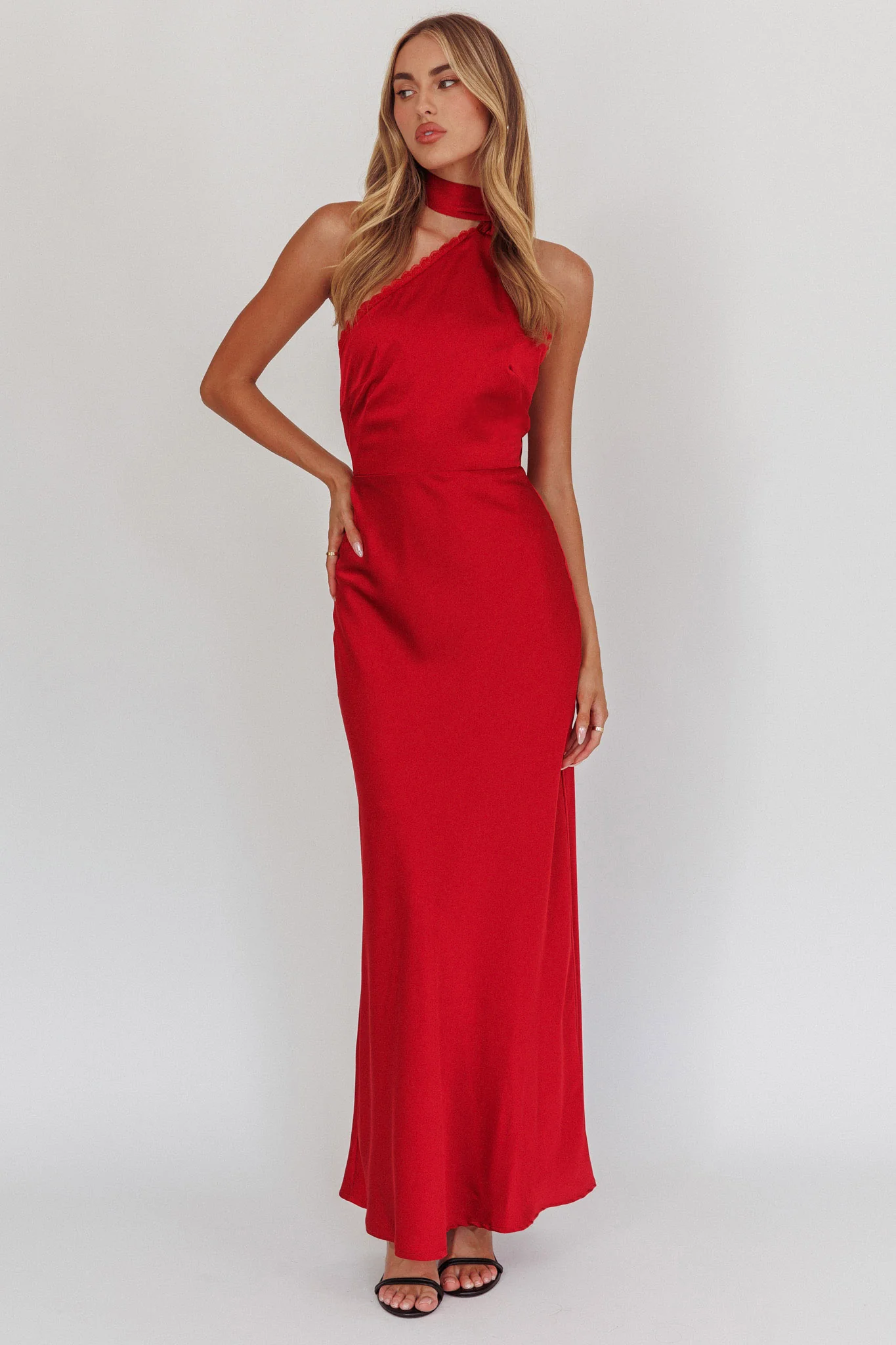 Adora One-Shoulder Maxi Dress Red