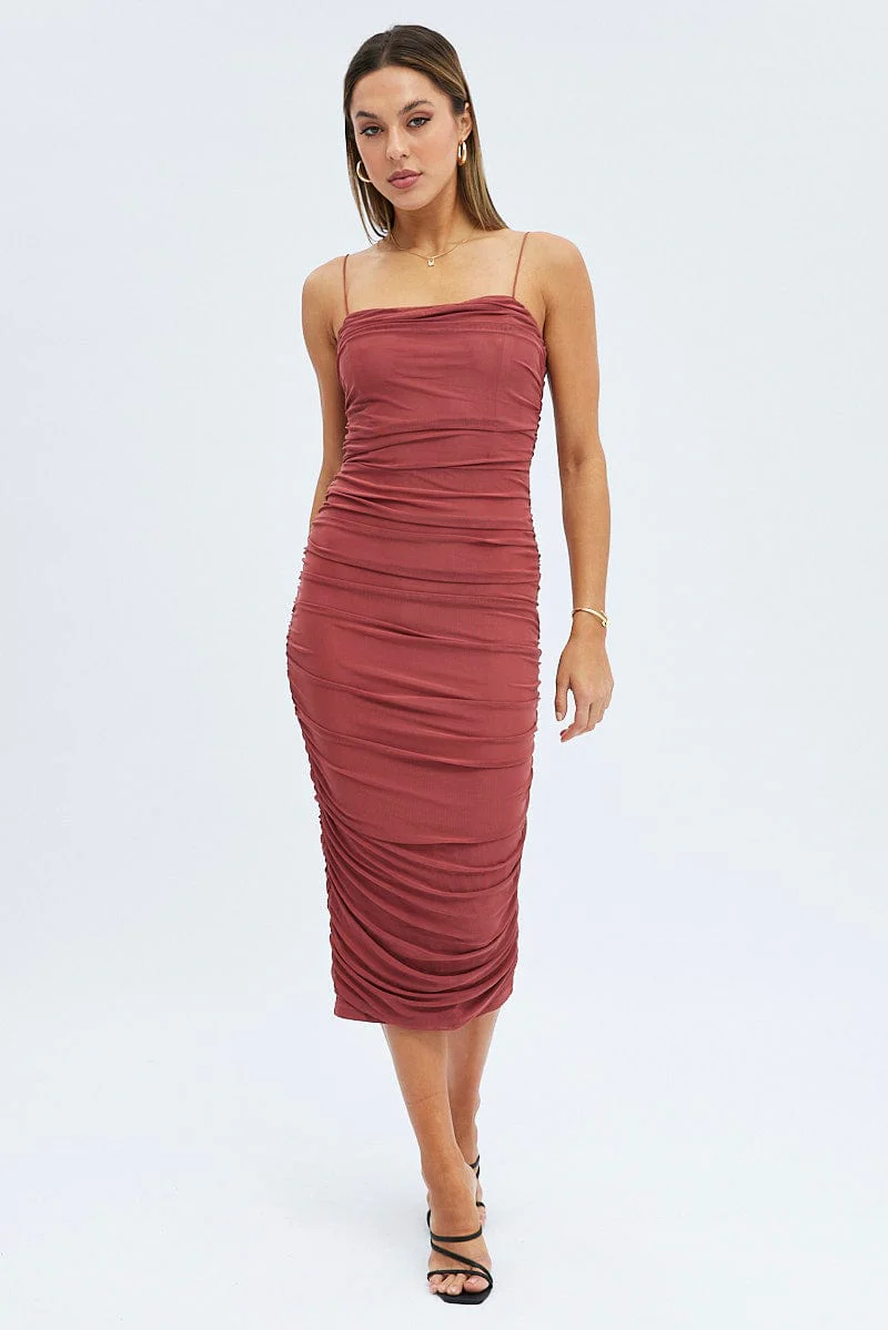 Purple Bodycon Dress Rushed Midi Mesh