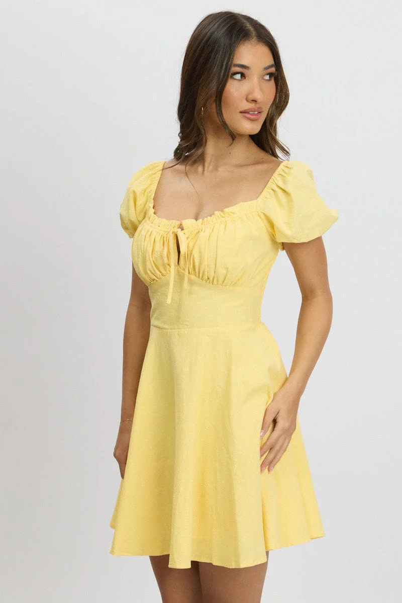 Yellow Fit And Flare Dress Mini