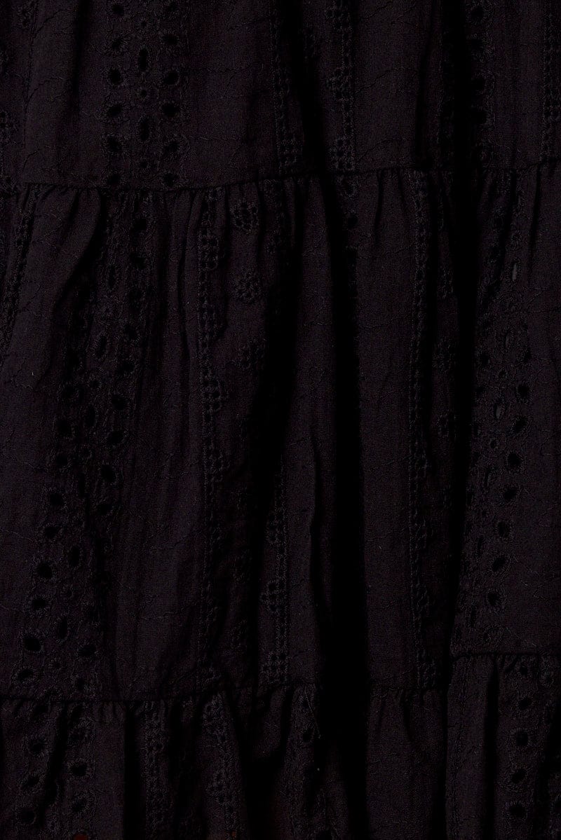 Black Fit and Flare Dress Sleeveless Broidery