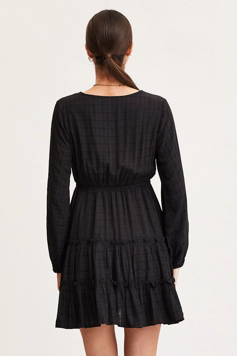 Black Skater Dress Long Sleeve Mini