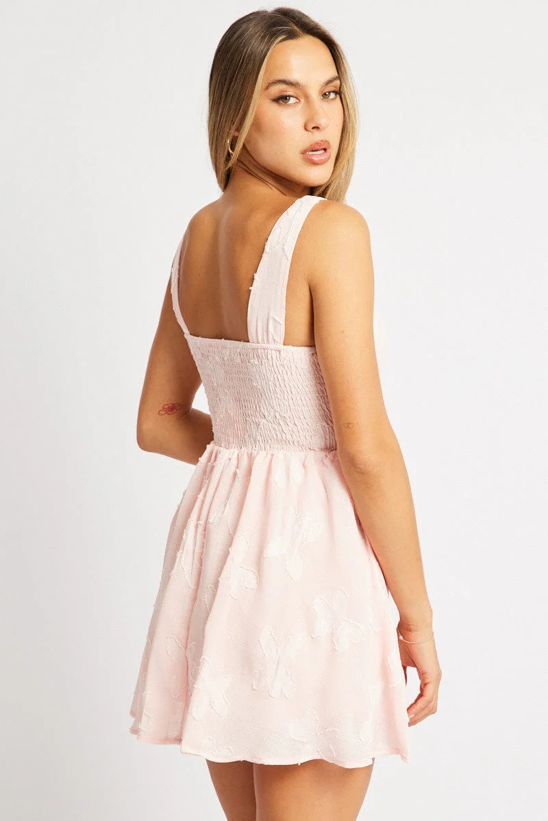 Pink Fit And Flare Dress Mini Burn Out