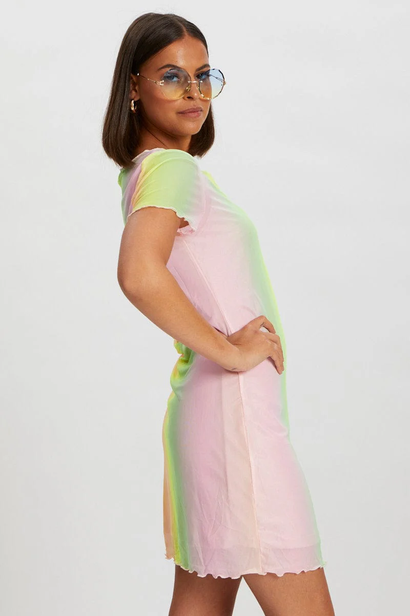 Multi Tie Dye Mesh Dress