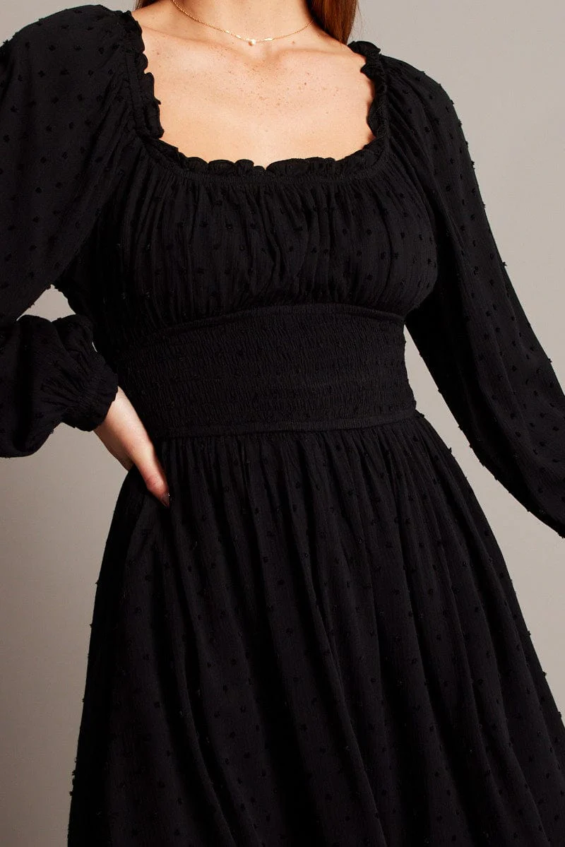 Black Fit And Flare Dress Long Sleeve Mini