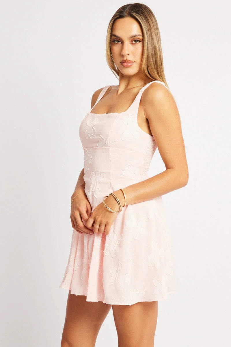 Pink Fit And Flare Dress Mini Burn Out