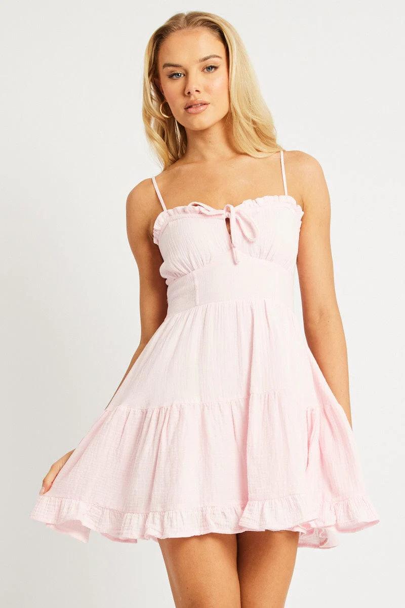 Pink Fit And Flare Dress Strappy Mini