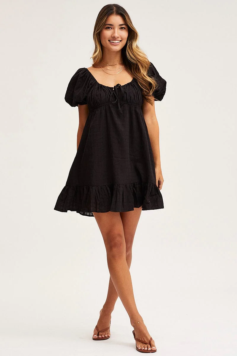 Black Skater Dress Short Sleeve Mini