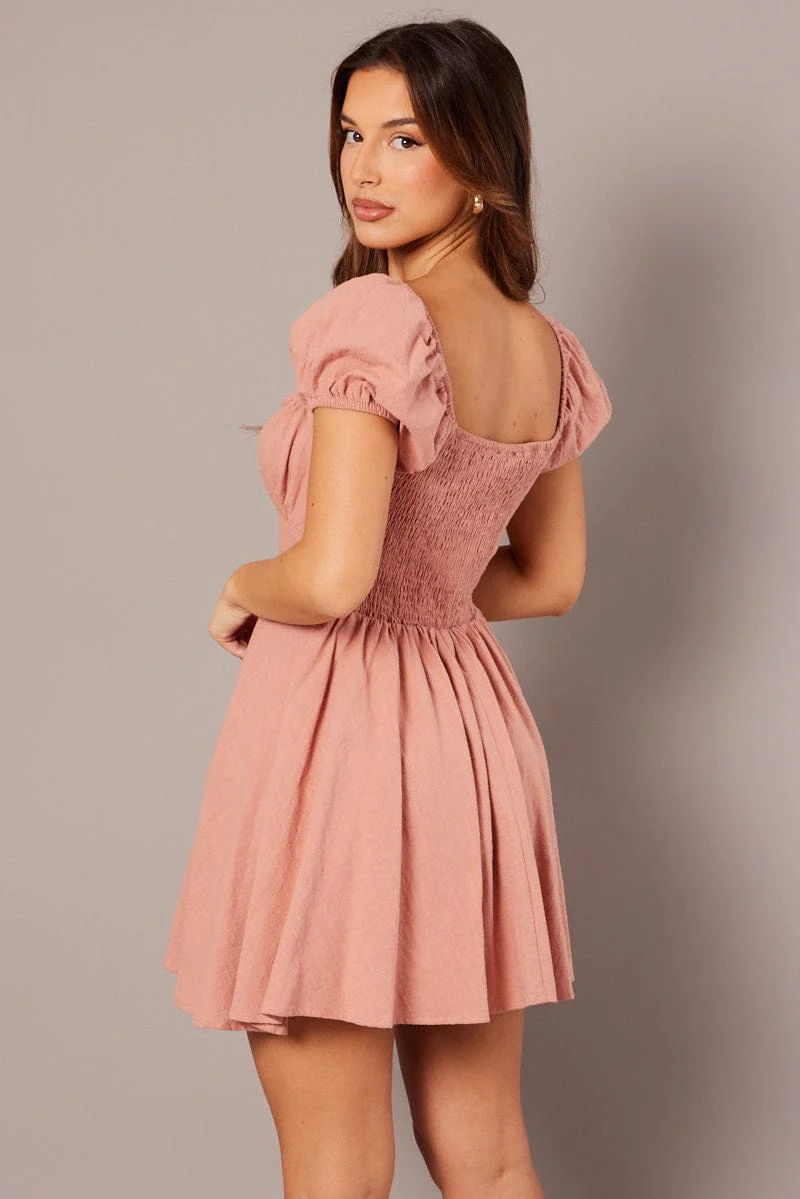 Pink Fit And Flare Dress Mini