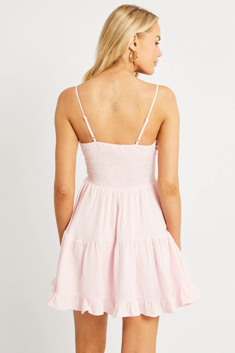 Pink Fit And Flare Dress Strappy Mini