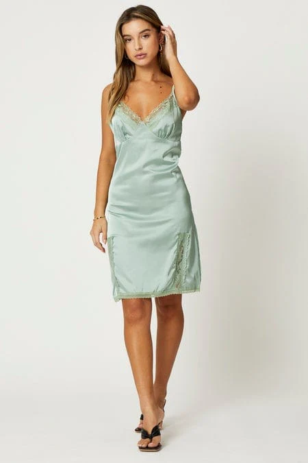 Green Lace Trim Slip Dress