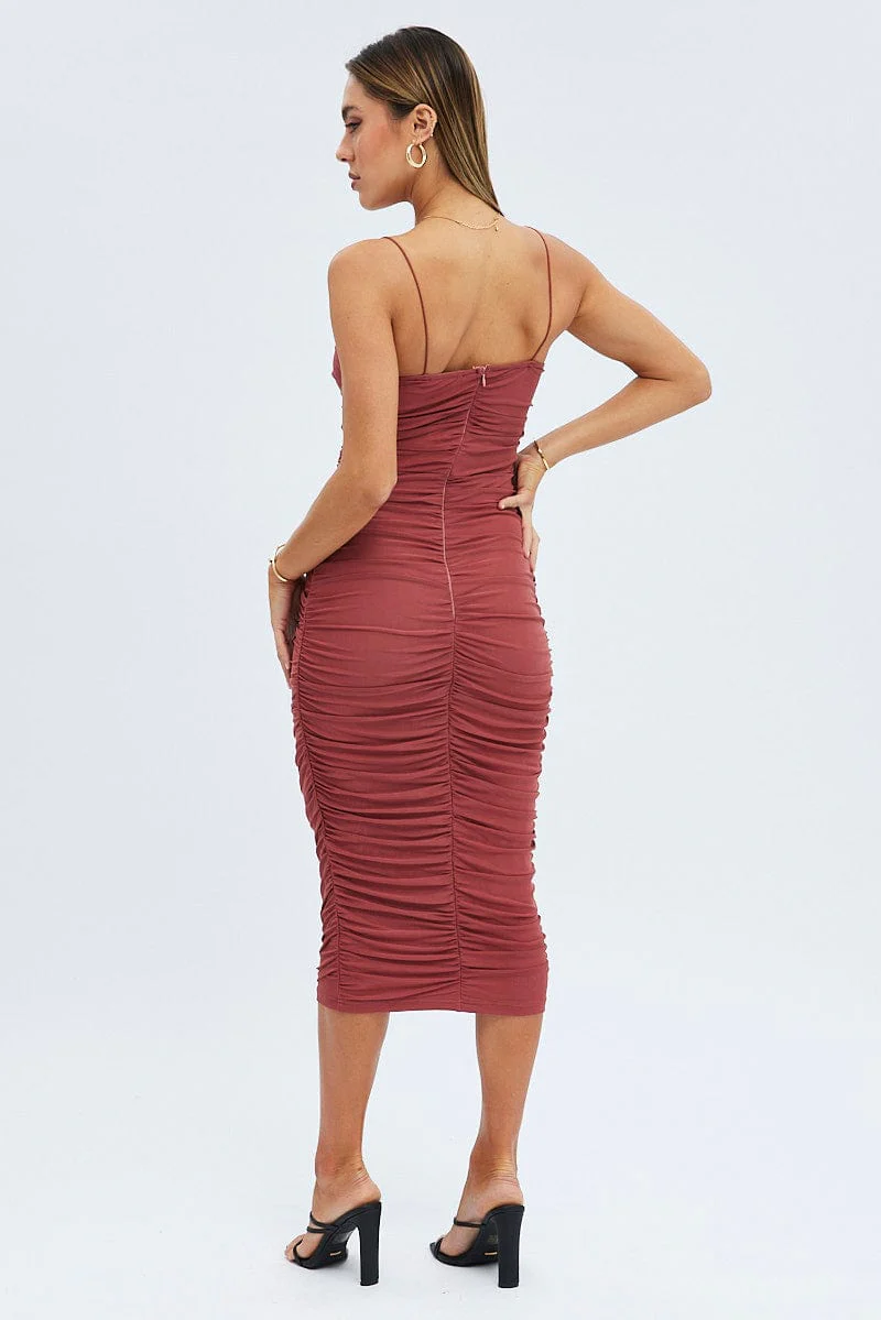 Purple Bodycon Dress Rushed Midi Mesh