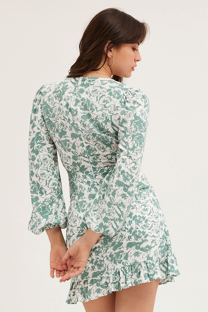 Print Tie Waist Wrap Dress