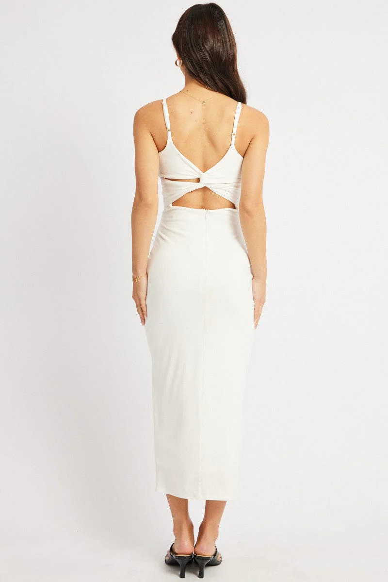 White Bodycon Dress Maxi Ribbon Trim