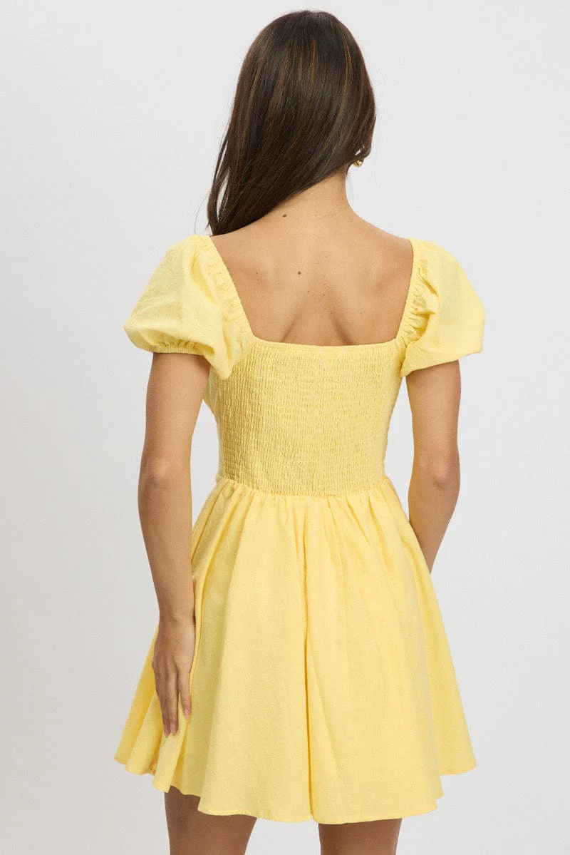 Yellow Fit And Flare Dress Mini