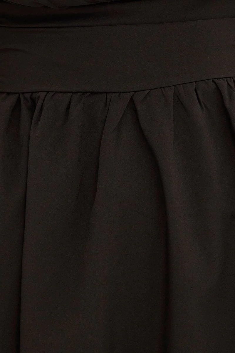 Black Short Sleeve Ruched Bust Skater Dress