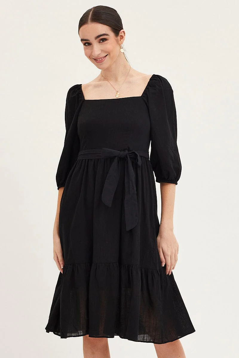 Black Dress Puff Sleeve Maxi