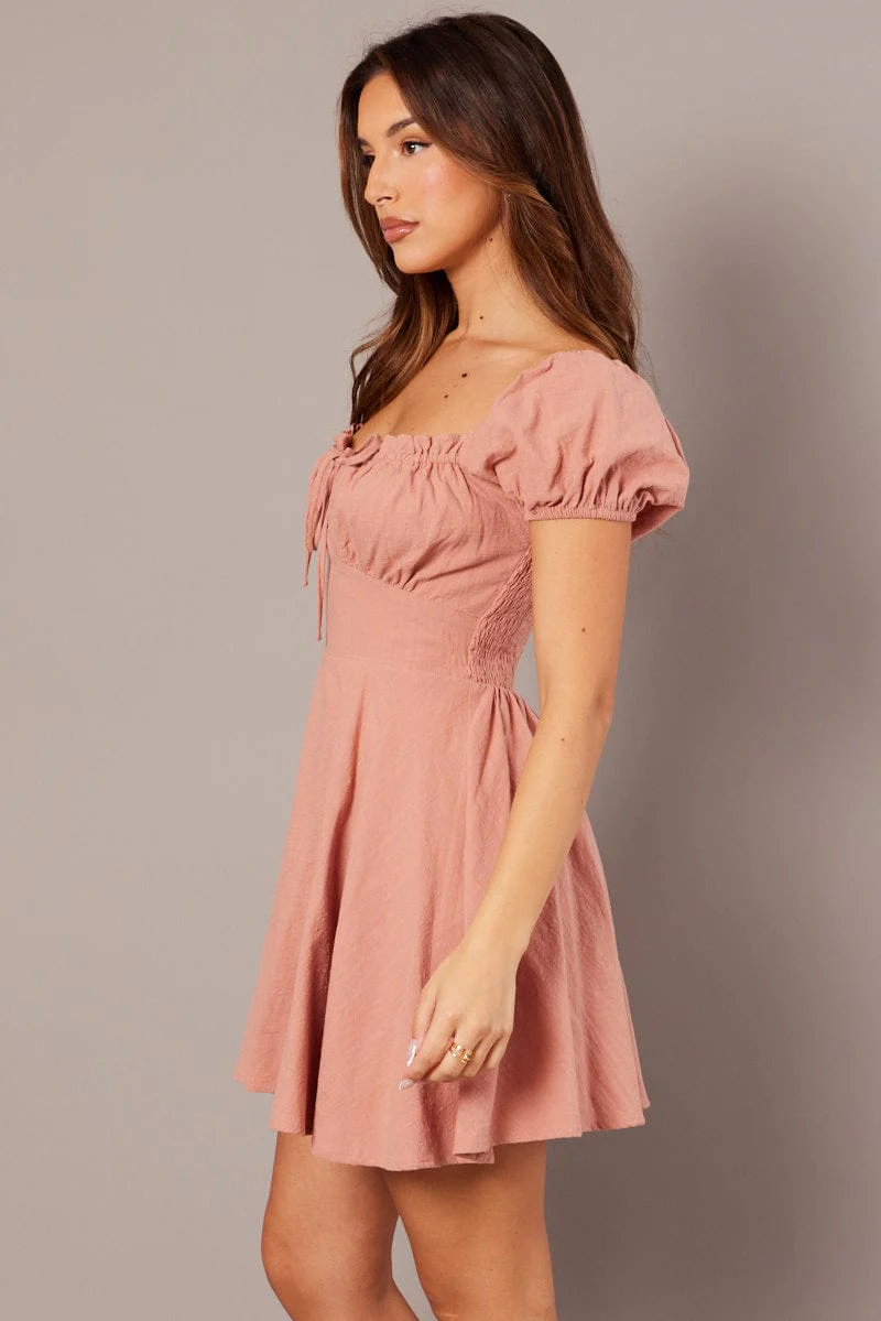 Pink Fit And Flare Dress Mini
