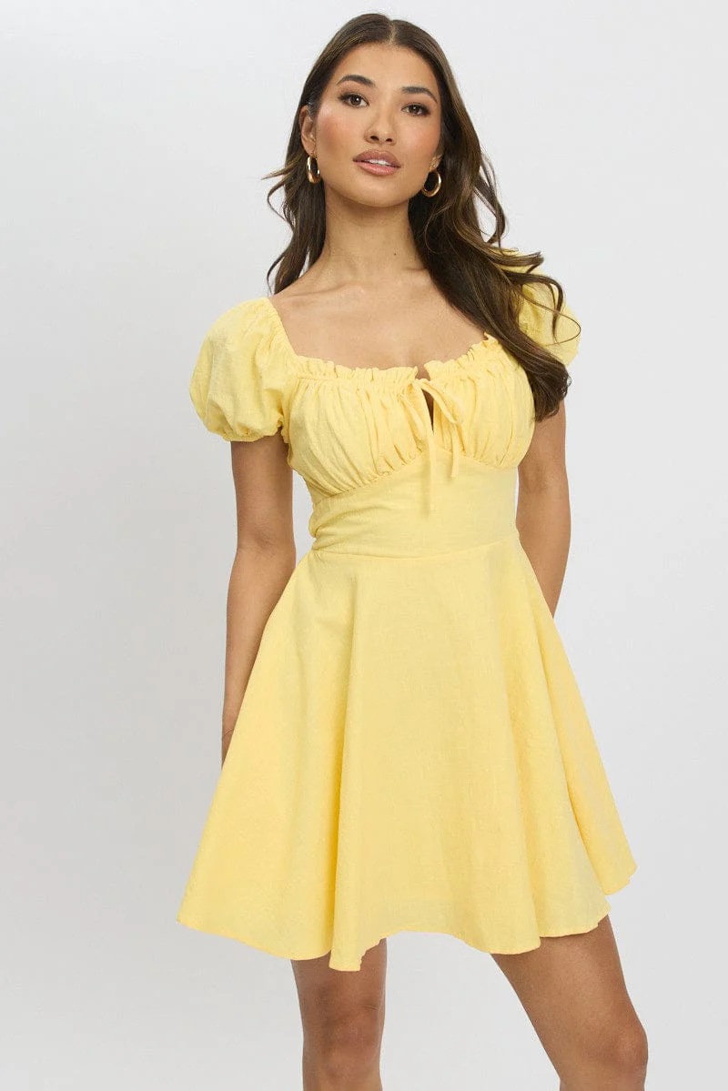 Yellow Fit And Flare Dress Mini