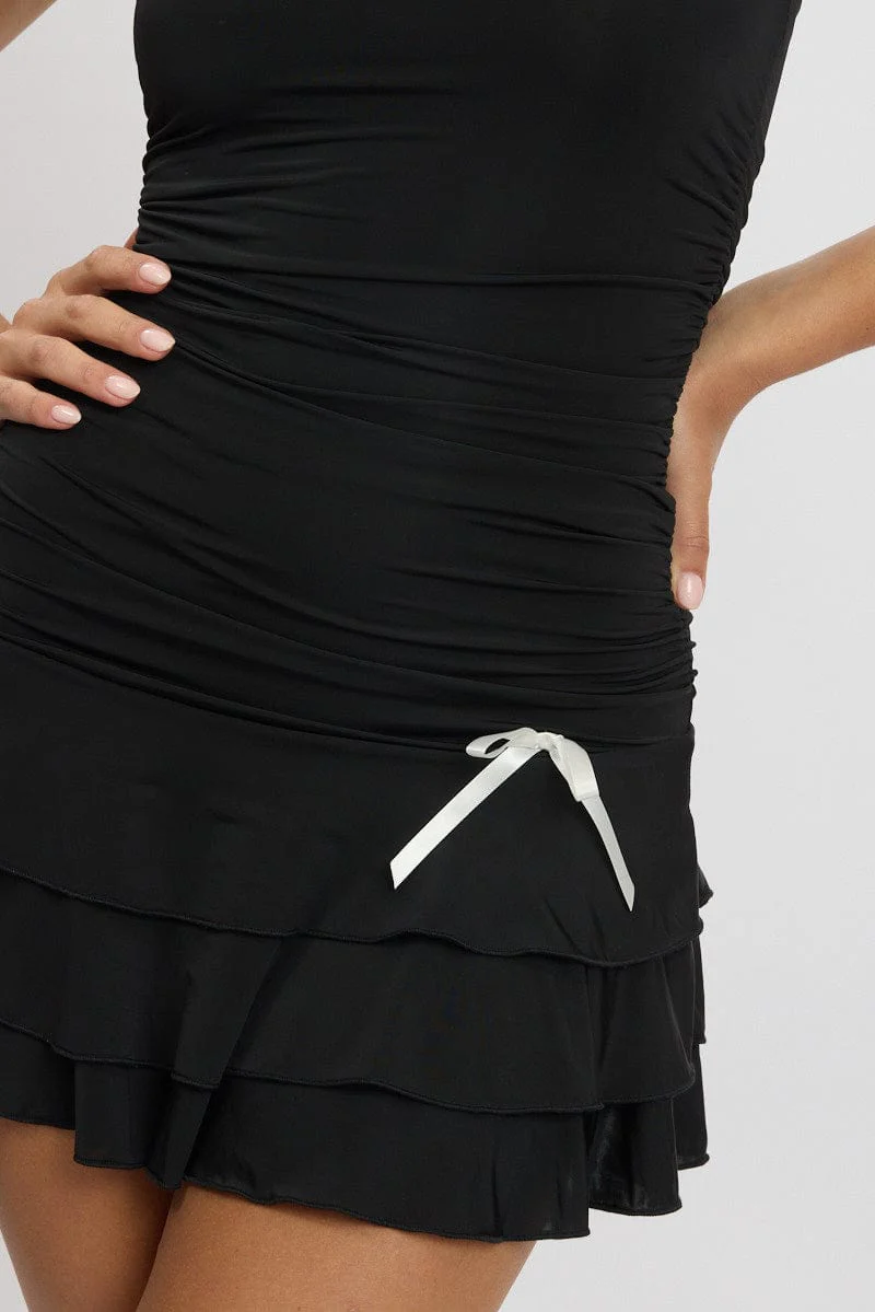 Black Strapless Dress Ribbon Detail