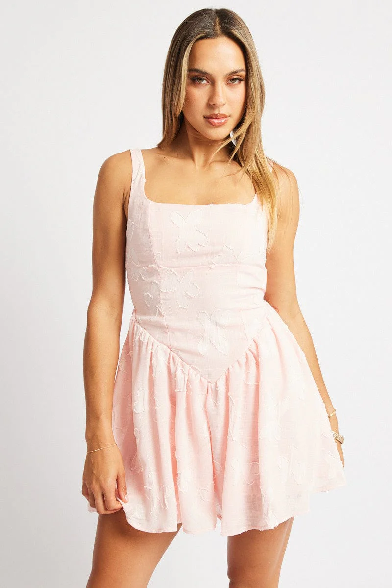 Pink Fit And Flare Dress Mini Burn Out