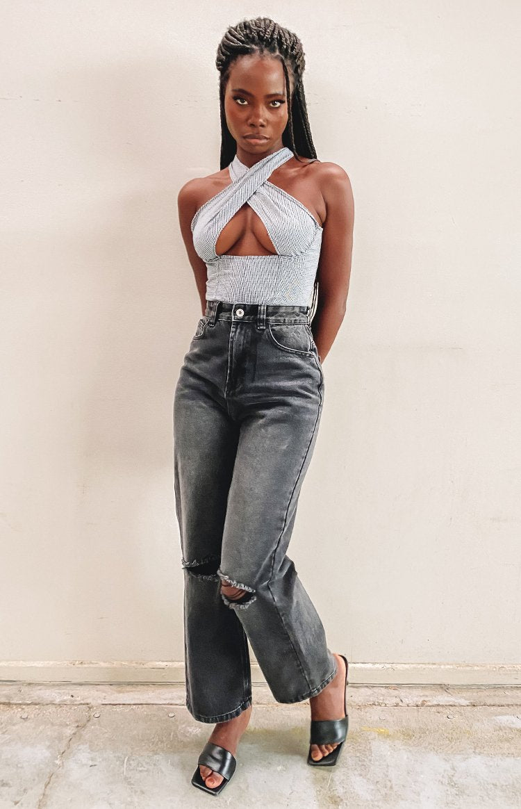 Lioness Crossroads Top Houndstooth Black and White