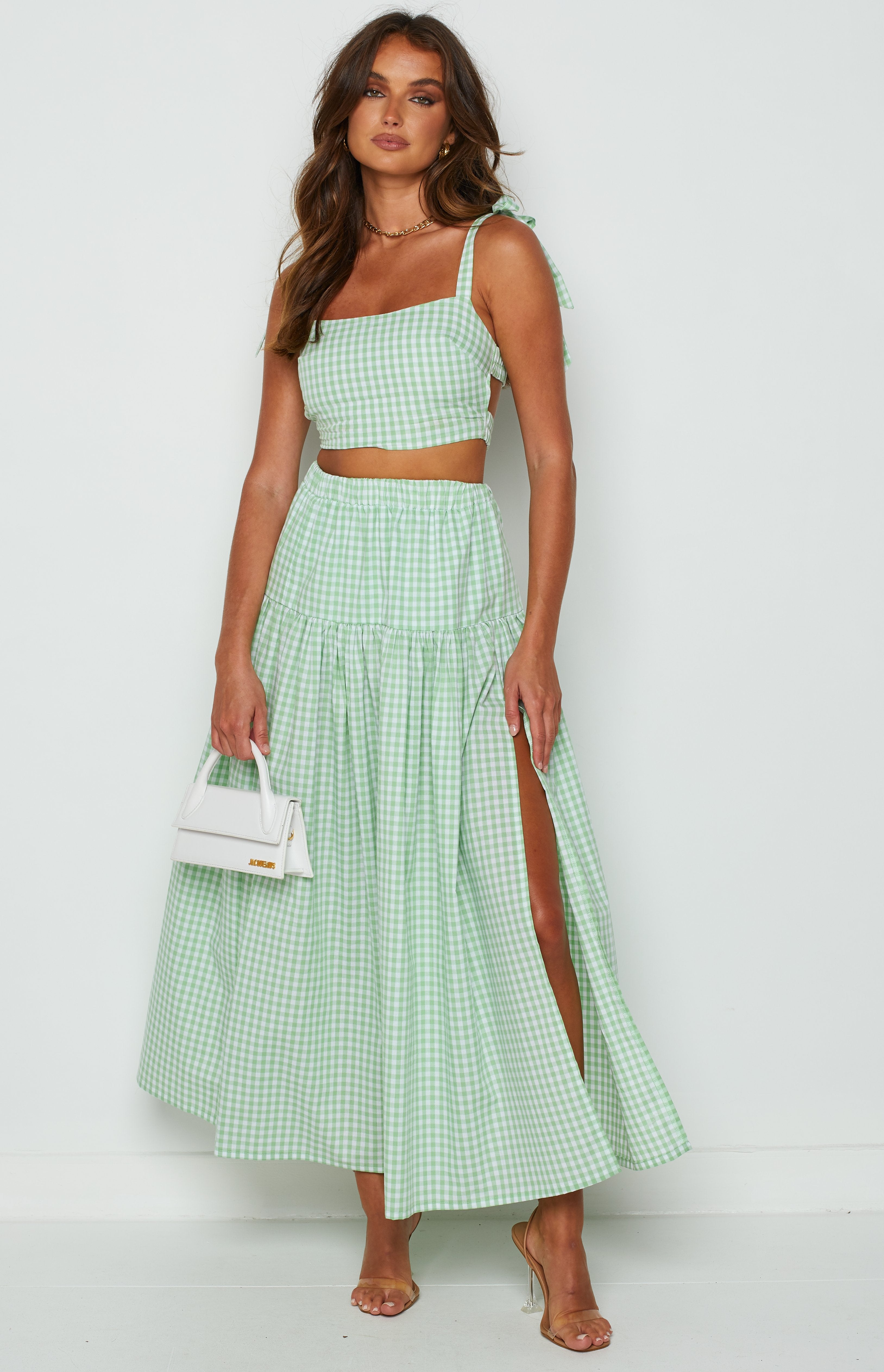 Cosmos Maxi Skirt Green Gingham