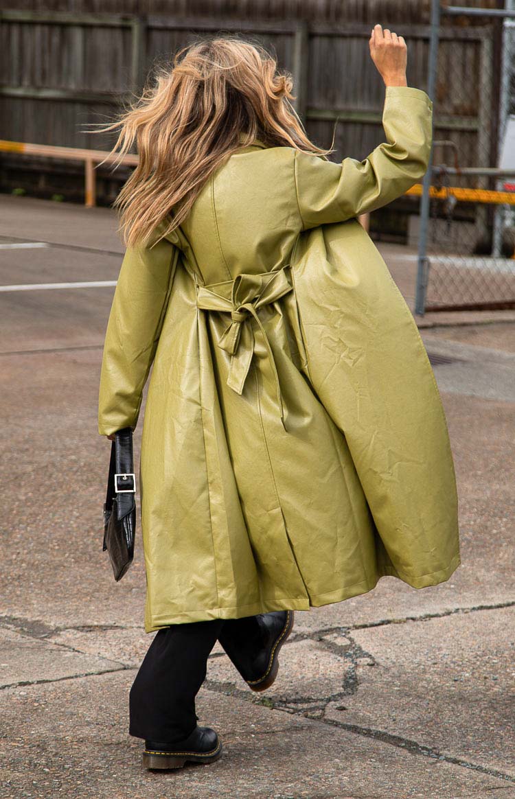 Kalessa Green PU Trench Jacket