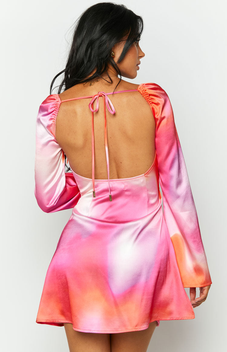 Marienne Pink Print Long Sleeve Mini Dress