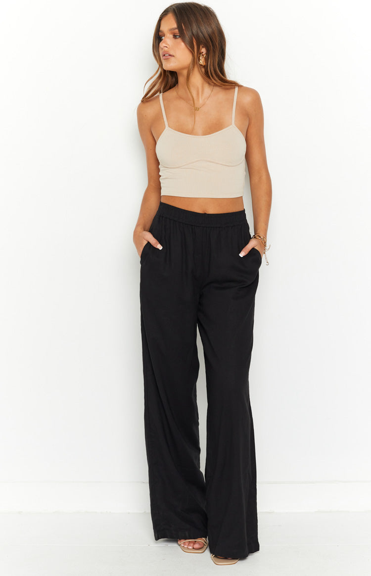 Caelyn Black Linen Blend Pants