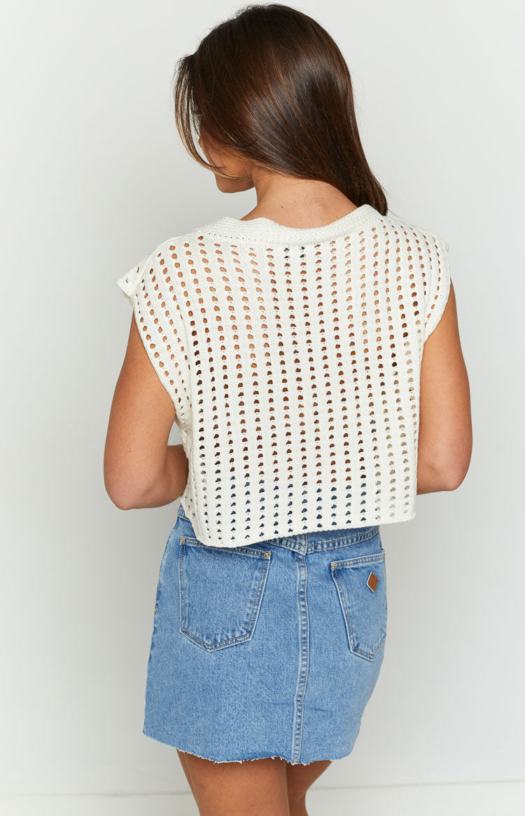 Terry Cream Crochet Knit Vest