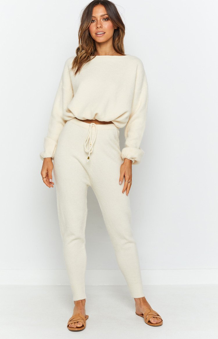 Home Girl Knit Track Pants Cream