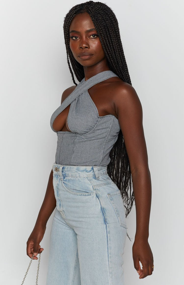 Lioness Crossroads Top Houndstooth Black and White