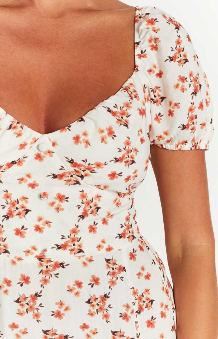 Eleni Orange Floral Midi Dress