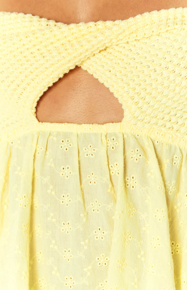 Philippa Yellow Twist Ruffle Top