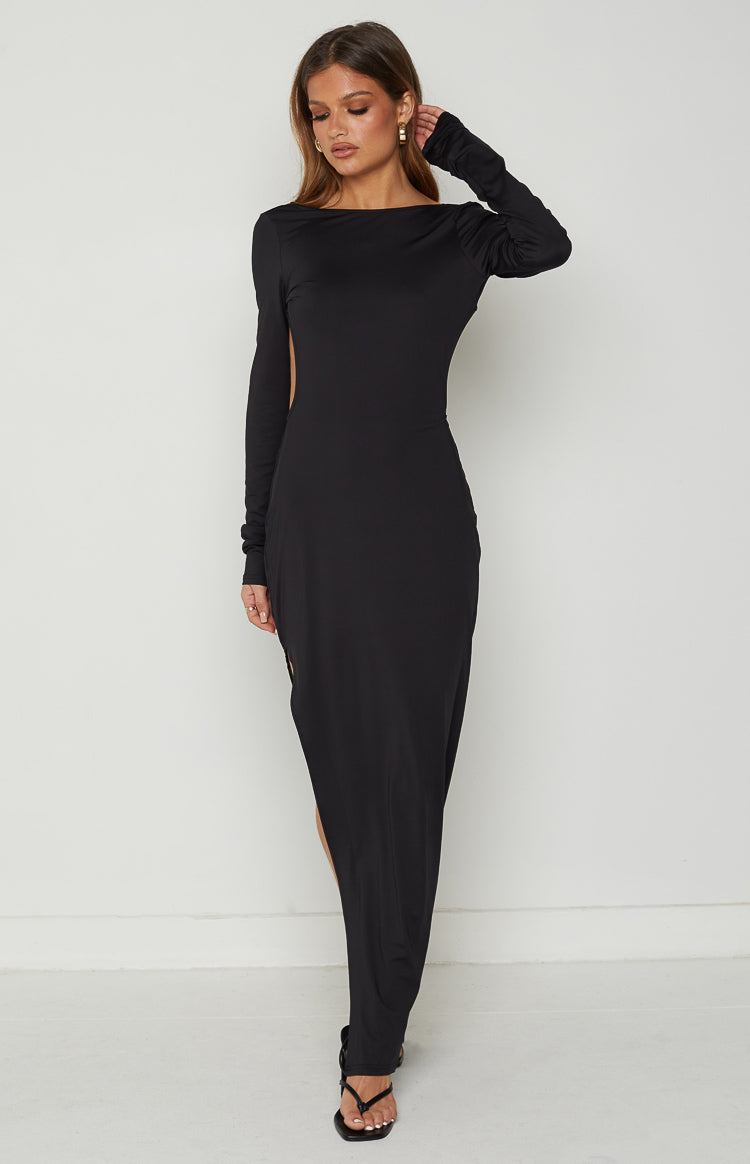 Charis Black Long Sleeve Backless Maxi Dress
