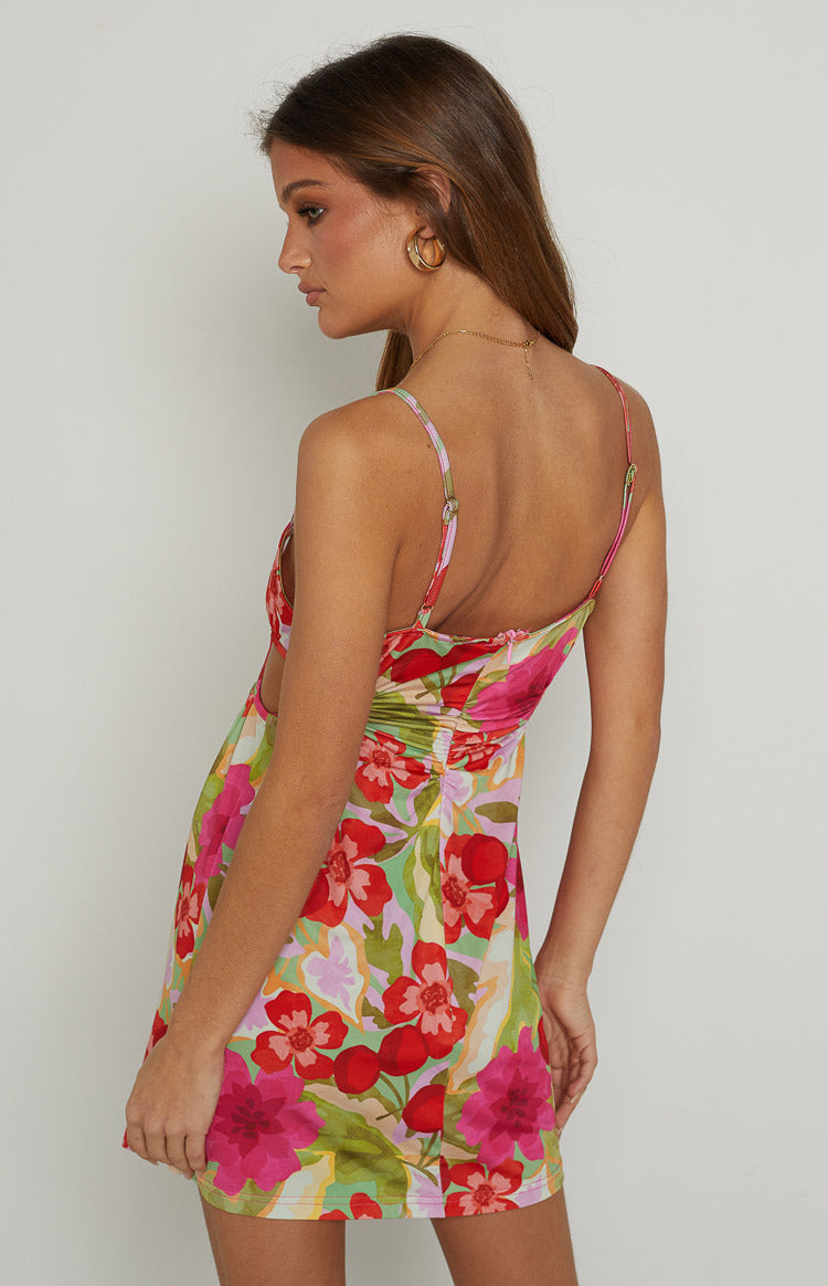 Jenna Pink Floral Cut Out Mini Dress