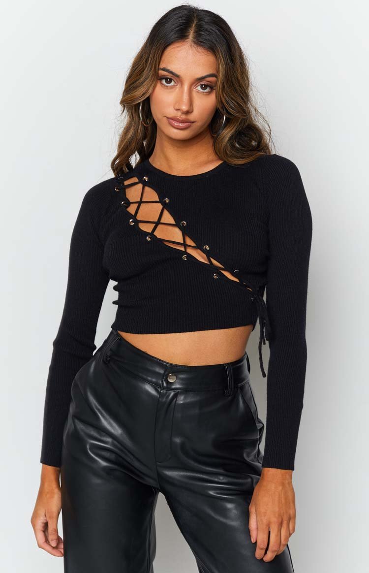 Remy Lace Up Top Black